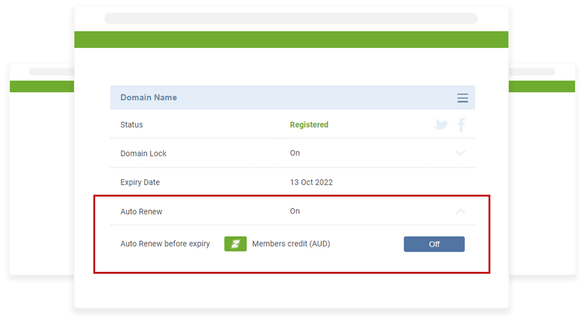 Screenshot of Crazy Domains' Auto Renewal settings