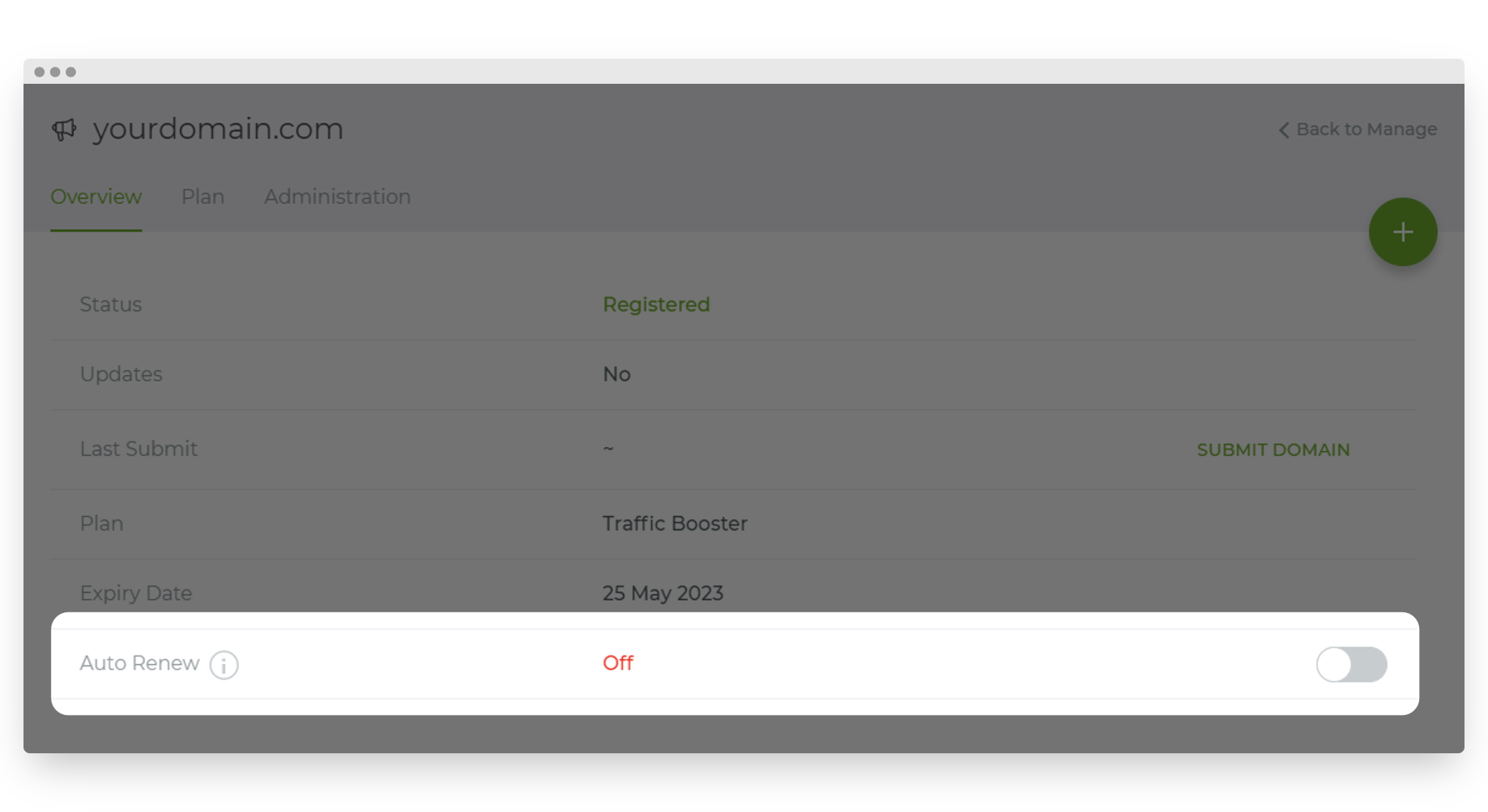 Screenshot of Crazy Domains Product or Service Auto Renewal Settings