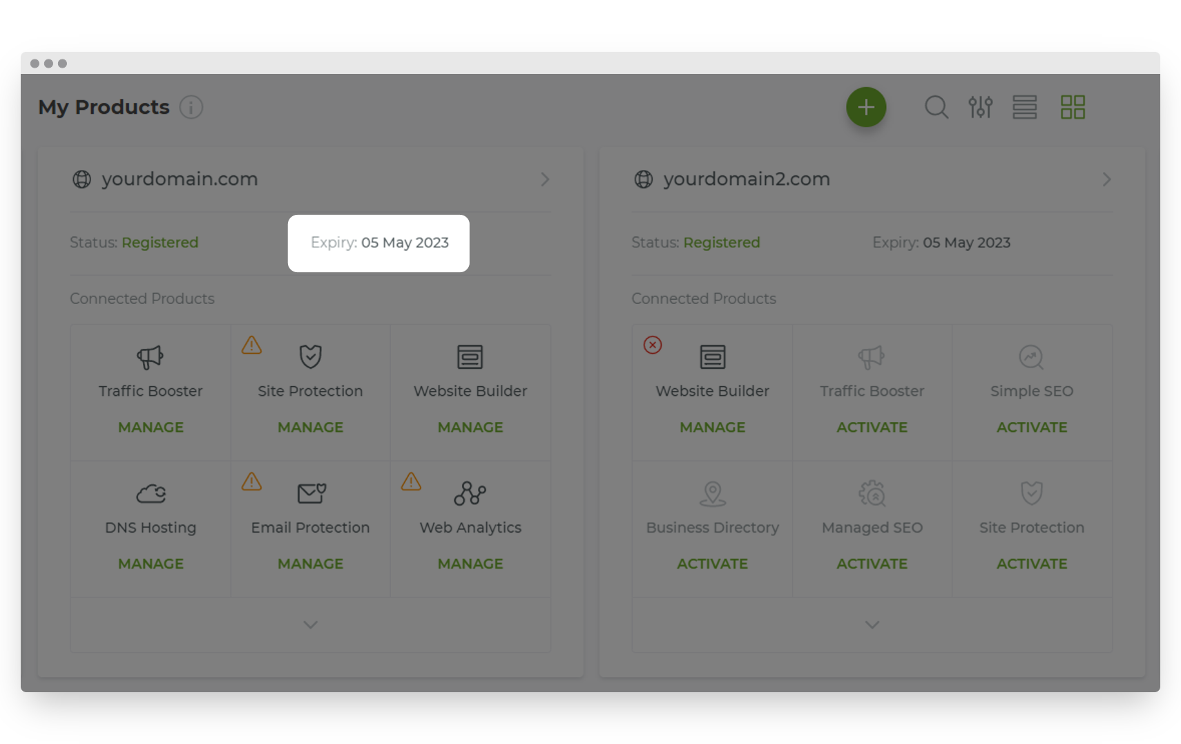 Crazy Domains Account Dashboard Renewal or Expiry Date
