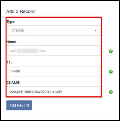 add cname record information via hosting manager