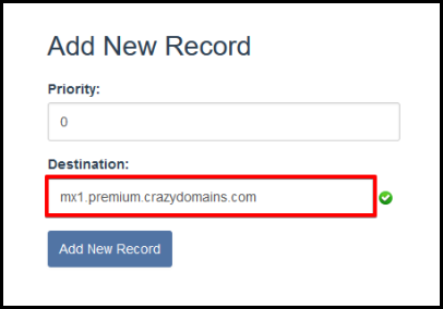 add new MX record information via hosting manager