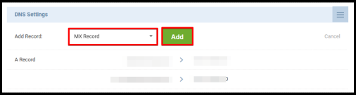 add MX Record via account manager for email hosting