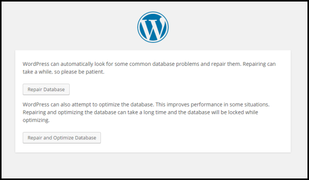 WordPress Database Repair feature