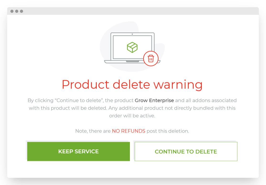 Screenshot of CD Product Delete Warning Prompt
