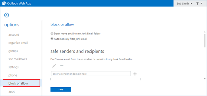 how to disable the Outlook Exchange spam filter step 4
