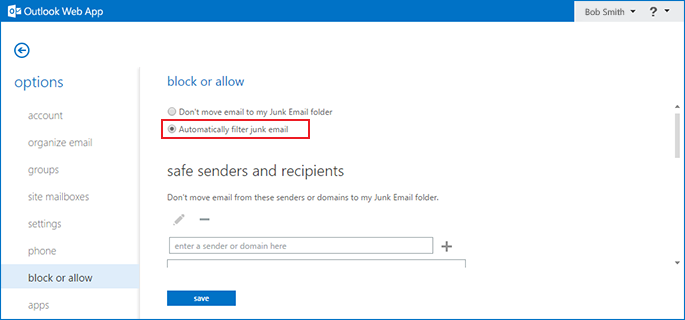 how to disable the Outlook Exchange spam filter step 5