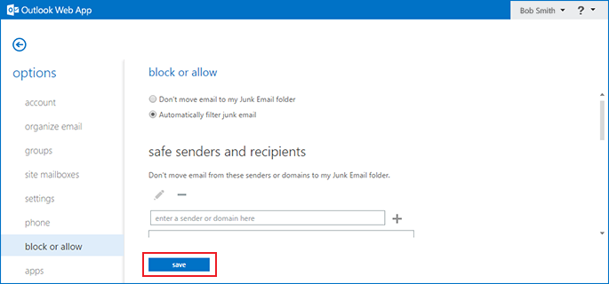 how to disable the Outlook Exchange spam filter step 6