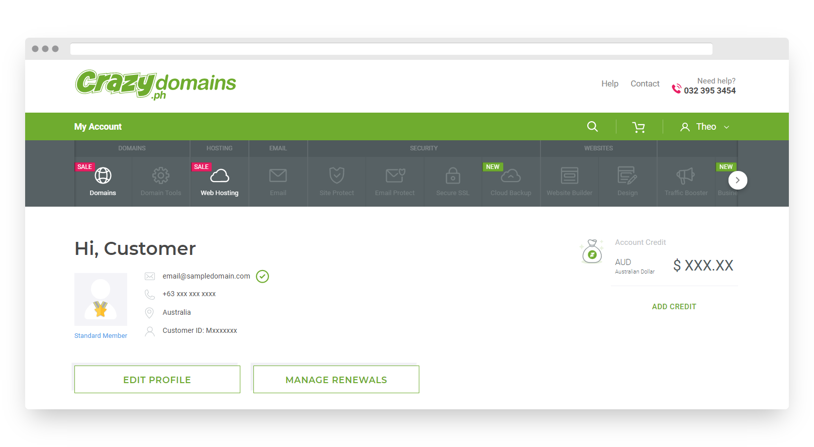 Screenshot of Crazy Domains' Account Manager