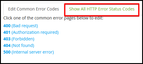 show all error pages tab in cPanel
