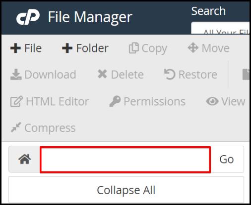 current location field on cPanel File manager via hosting manager