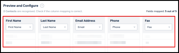 preview window of imported contact files in email marketing