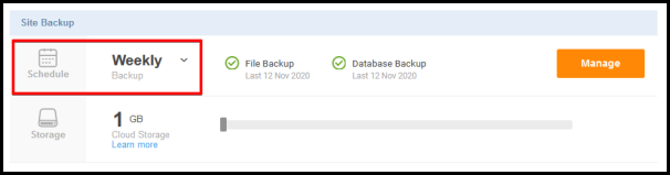 schedule and weekly option for site backup