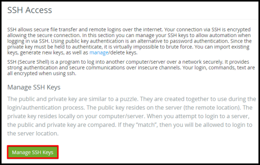 manage SSH Keys button