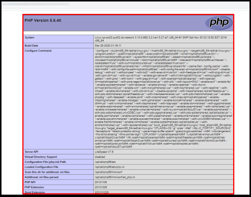 sample view of phpinfo page displayed on a browser