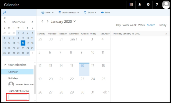 text box to add name for new calendar on OWA