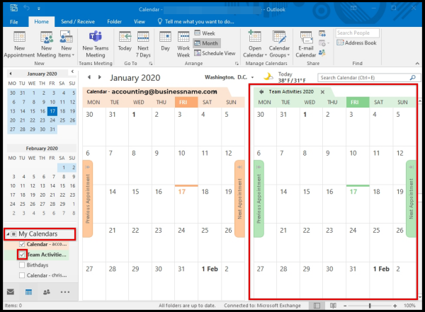 tick box option to show Calendar user wish to display on Outlook