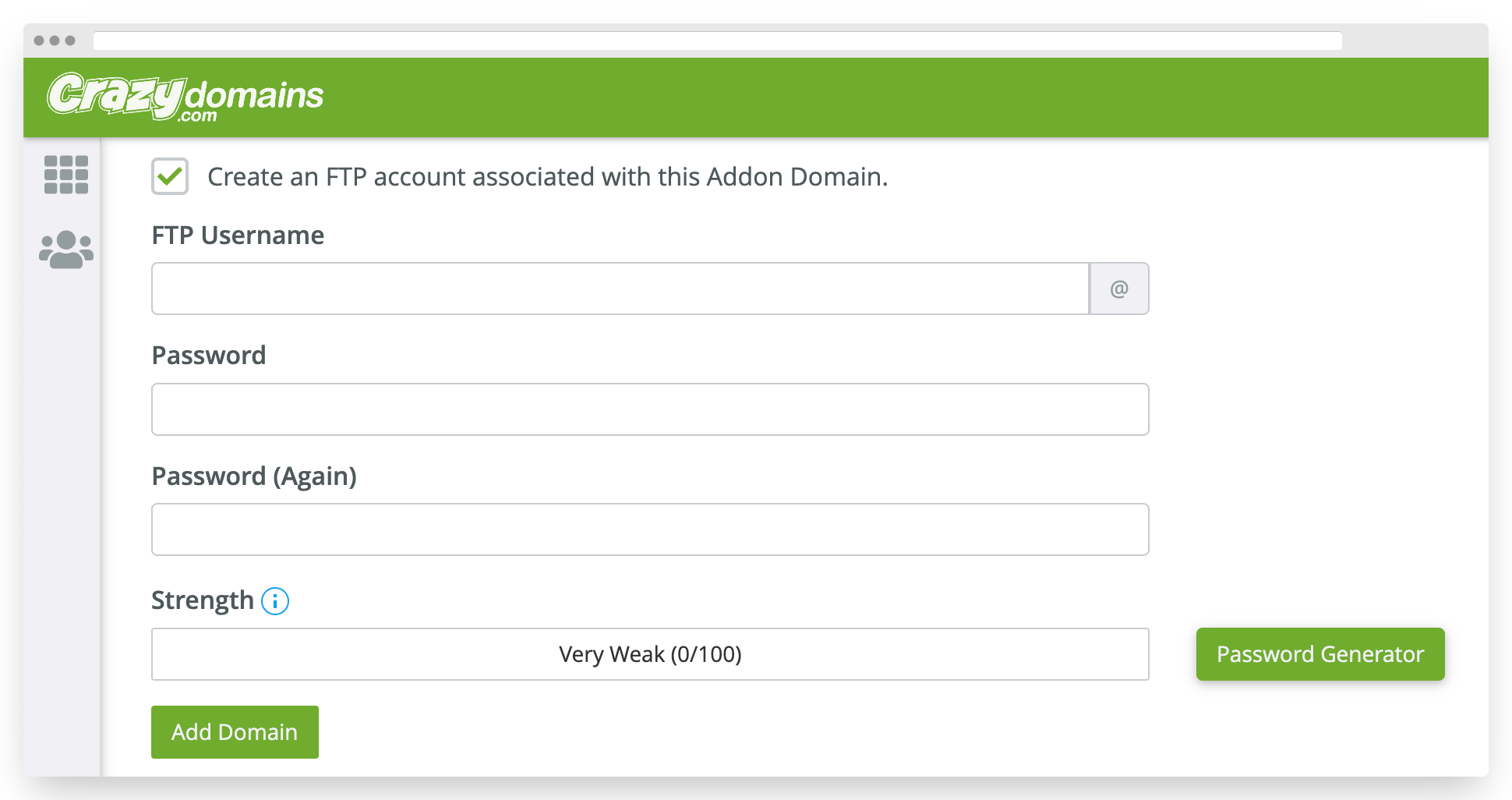 addon domain option in cpanel via hosting manager