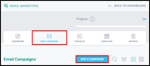 add campaign button in email marketing tool