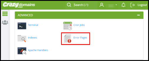 Error pages option in cPanel via hosting manager