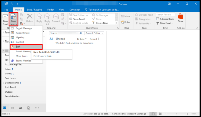 create task mail window on outlook