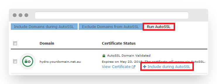 Screenshot of Crazy Domains cPanel SSL TLS