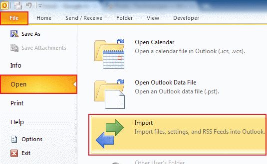 how to export data in Outlook 2010 step 2