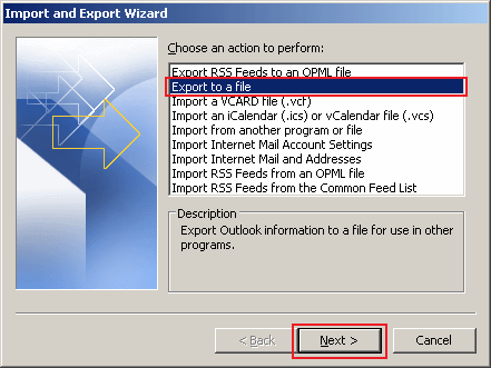 how to export data in Outlook 2010 step 3