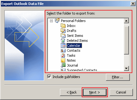 how to export data in Outlook 2010 step 5