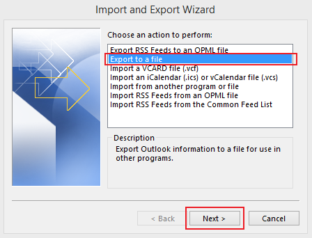 how to export data in Outlook 2013 step 3