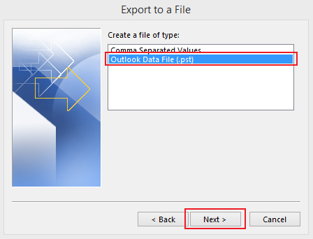 how to export data in Outlook 2013 step 4