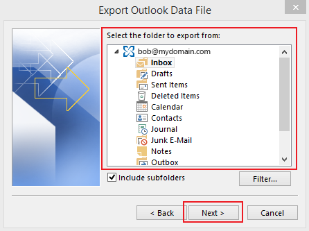 how to export data in Outlook 2013 step 5