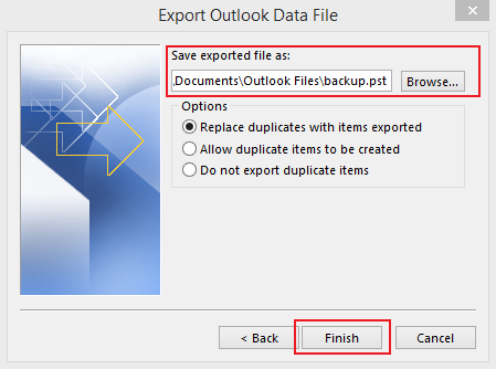 how to export data in Outlook 2013 step 6