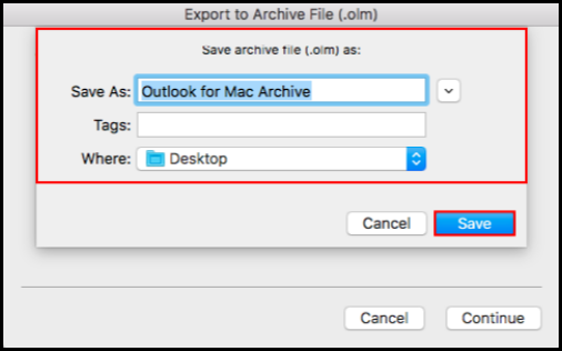 how to export data on outlook mac mail select file type