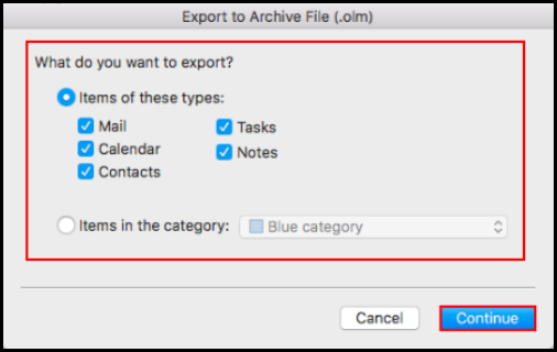 how to export data on outlook mac mail select folders to export