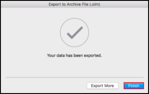 confirmation window export data on outlook for mac is complete