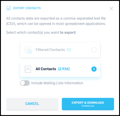 export contact details window