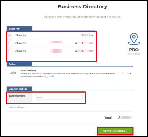 choose business directory plan term page
