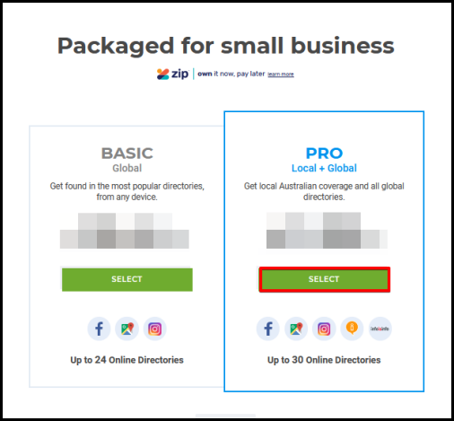 choose business directory plan package