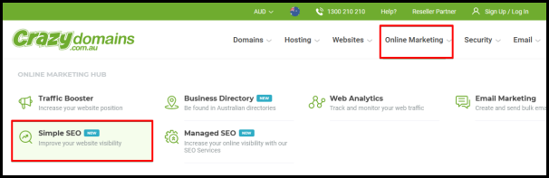 simple seo option on crazy domain main page