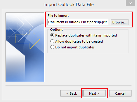 import data to Outlook 2010 step 5