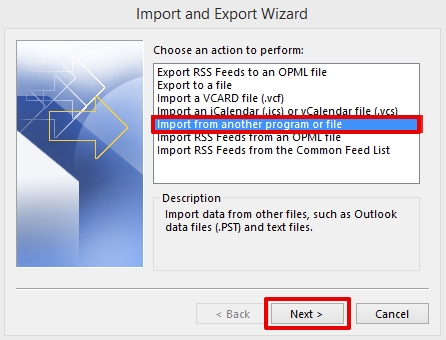 importing data in Outlook 2013 step 3
