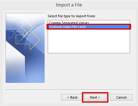 importing data in Outlook 2013 step 4