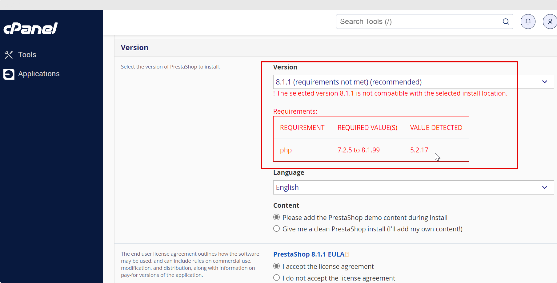 Screenshot Required PHP Values to Install PrestaShop