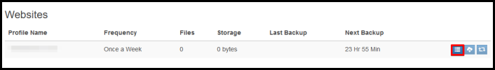 The Backup History button in Siteplus