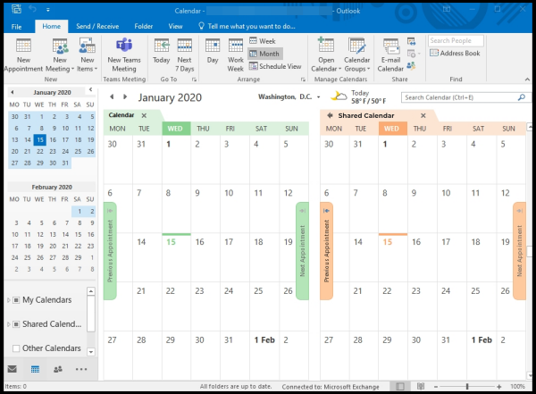 shared calendar on Outlook