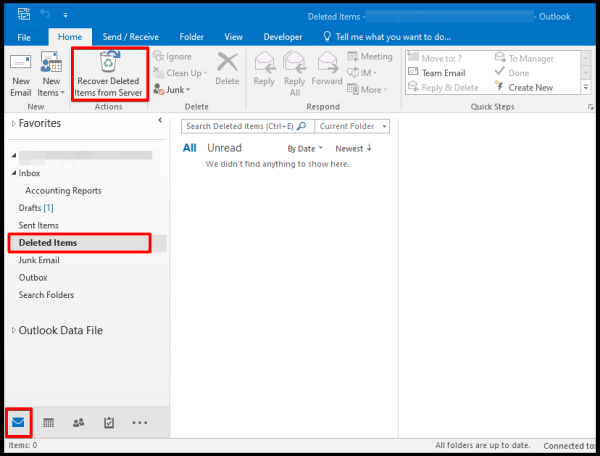 recover deleted items from server on outlook desktop