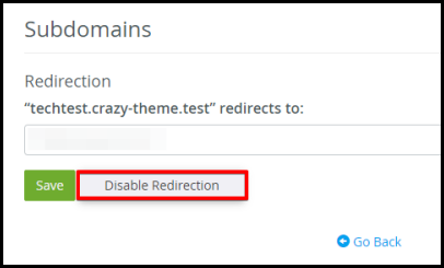 disable redirection option to subdomain cpanel