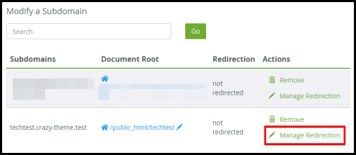 redirect subdomain in your hosting manager cpanel