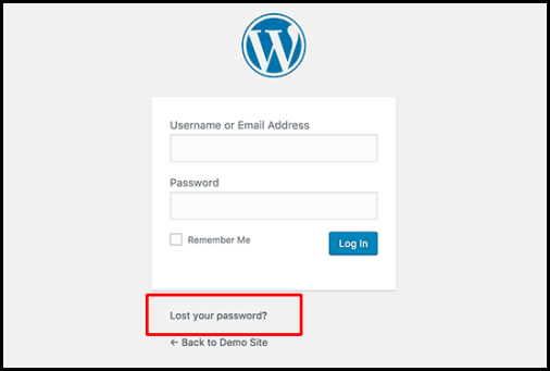 WordPress login page lost your password link
