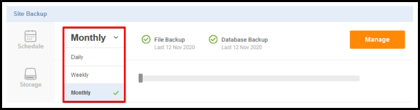 Weekly option to change backup schedule for site backup